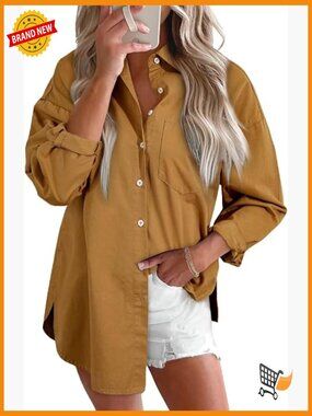 Women's Denim Button Down Shirt V Neck Long Sleeve Casual Blouse